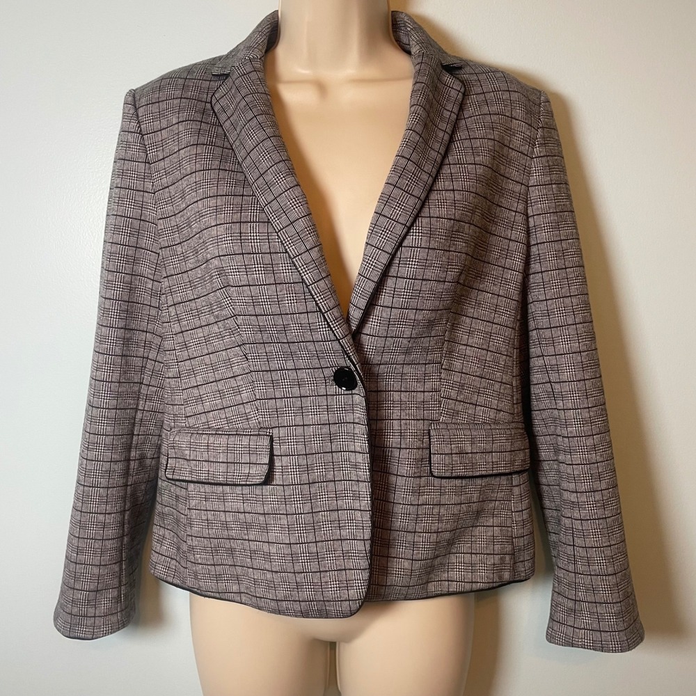 Ann Taylor Women's Gray Check Blazer MISSING SIZE TAG Academia‎ Career Classic